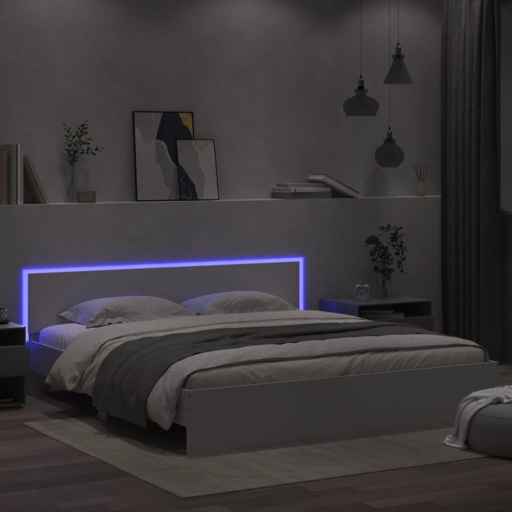 vidaXL Sängram med LEDs utan madrass vit 180x200 cm