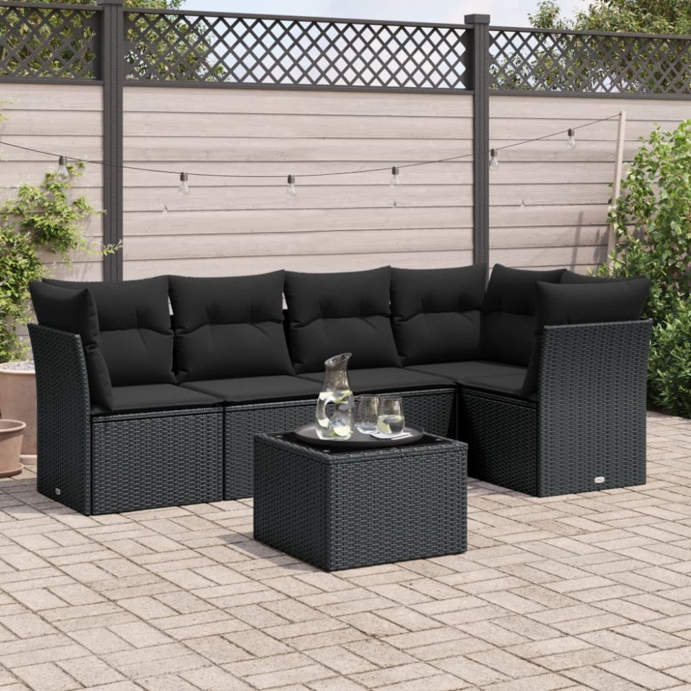 vidaXL Loungegrupp med dynor 6 delar svart konstrotting