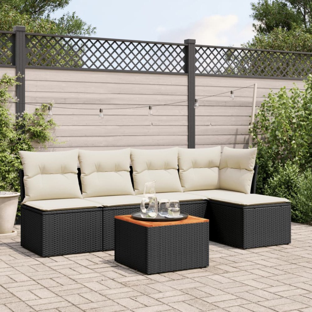 vidaXL Loungegrupp med dynor 6 delar svart konstrotting