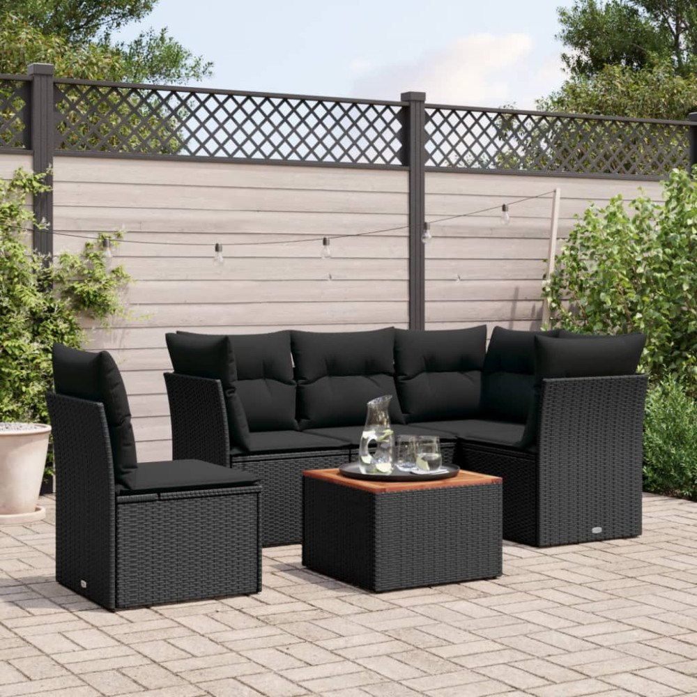 vidaXL Loungegrupp med dynor 6 delar svart konstrotting