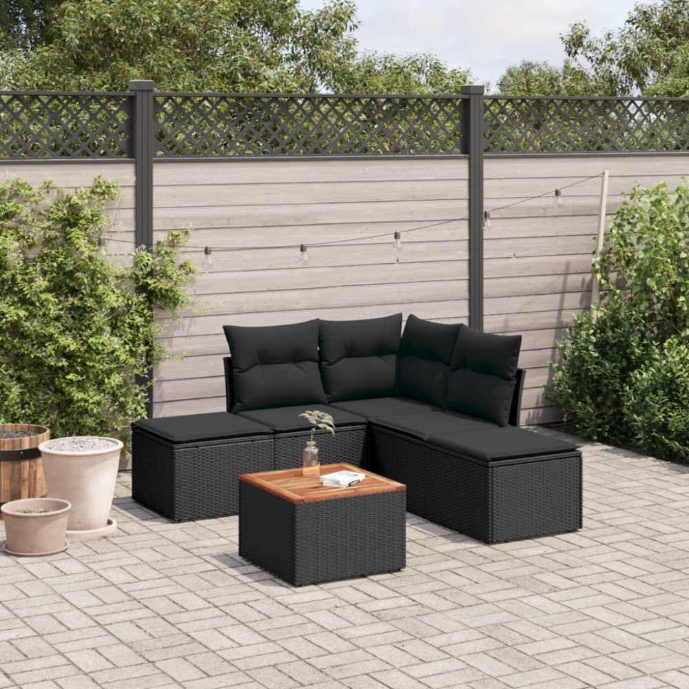 vidaXL Loungegrupp med dynor 6 delar svart konstrotting