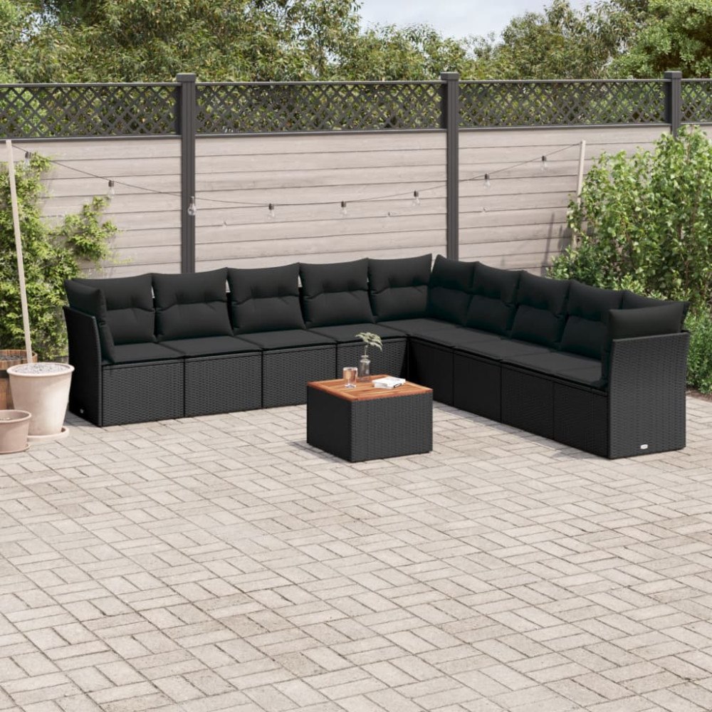 vidaXL Loungegrupp 10 delar med svarta dynor konstrotting