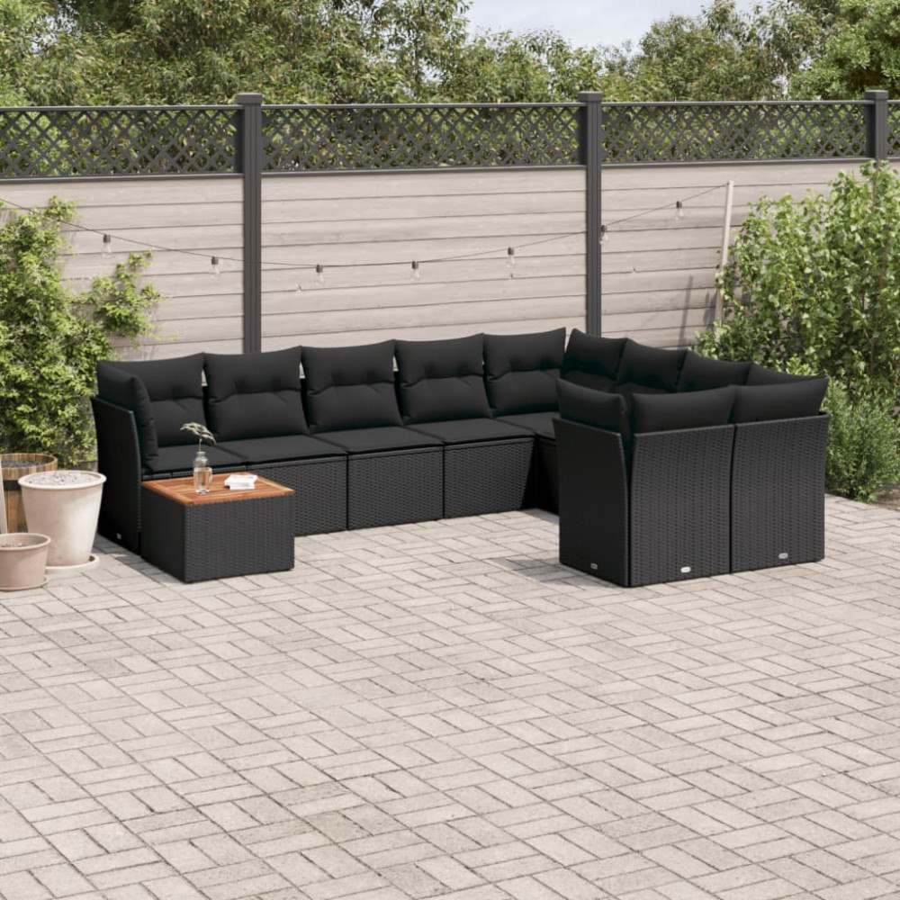 vidaXL Loungegrupp 10 delar med svarta dynor konstrotting