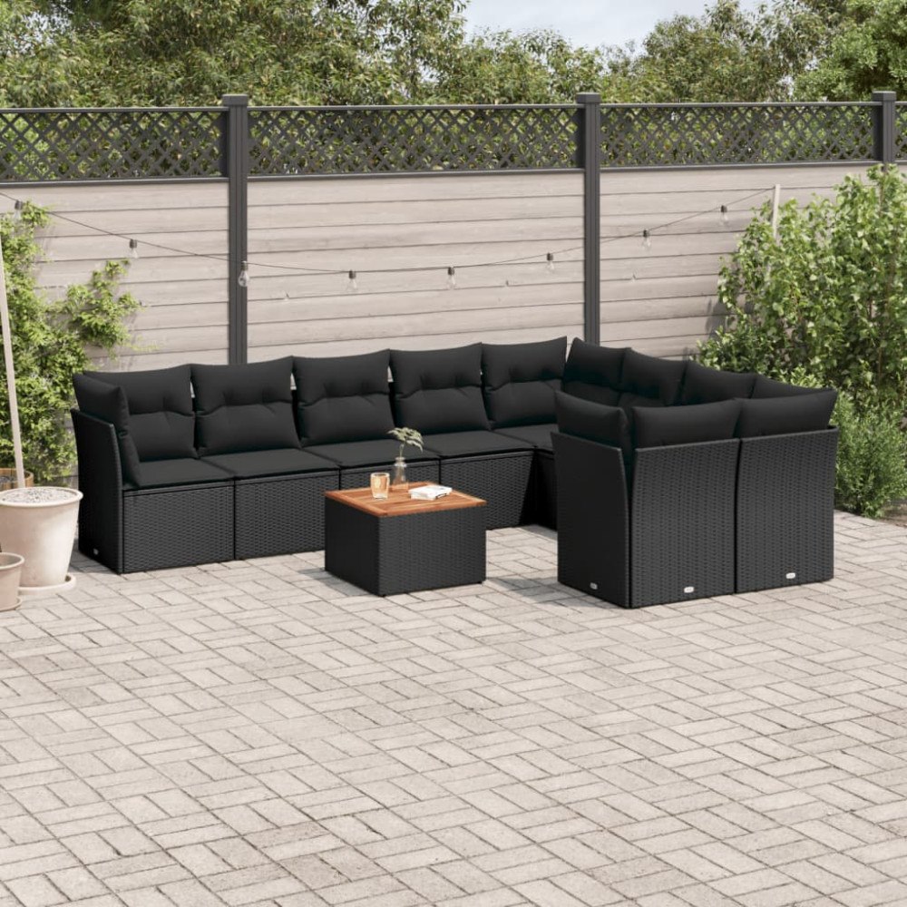 vidaXL Loungegrupp 10 delar med svarta dynor konstrotting
