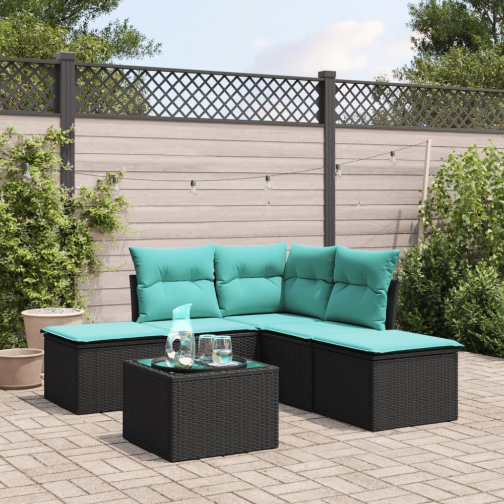 vidaXL Loungegrupp med dynor 6 delar svart konstrotting