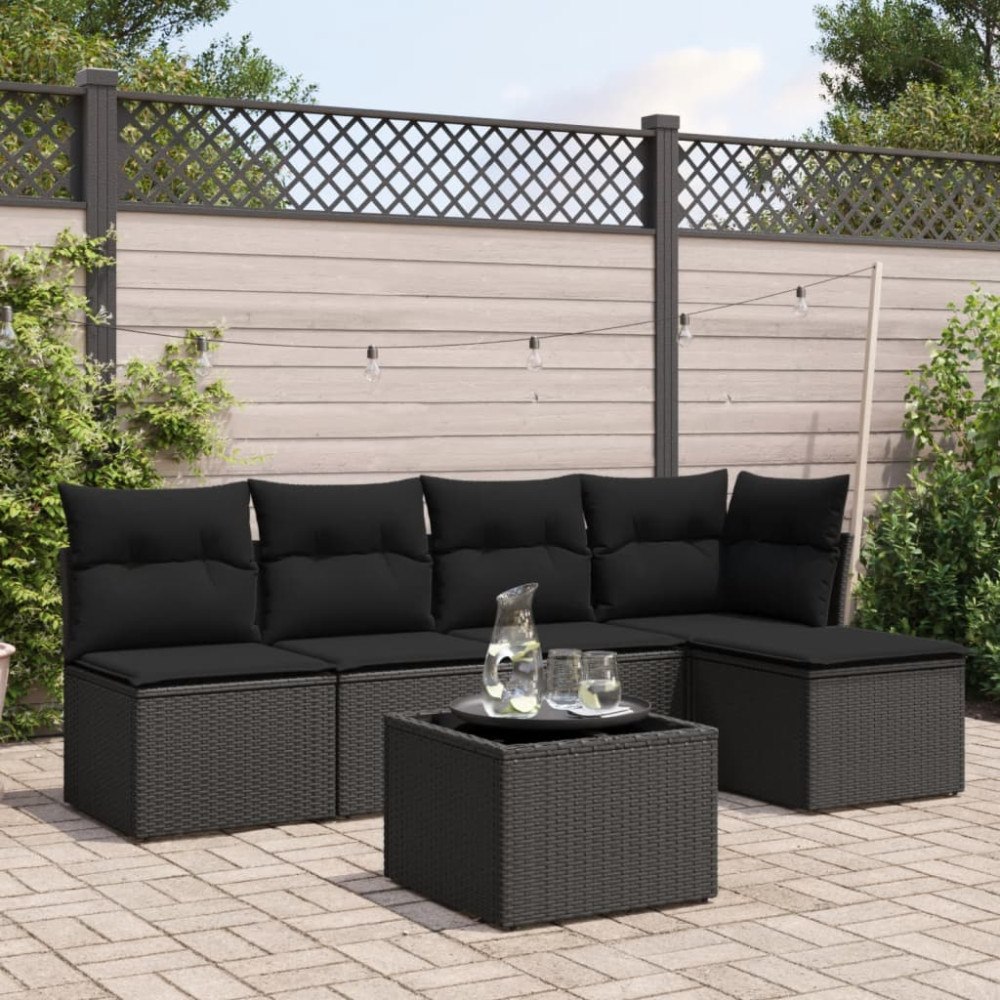 vidaXL Loungegrupp med dynor 6 delar svart konstrotting