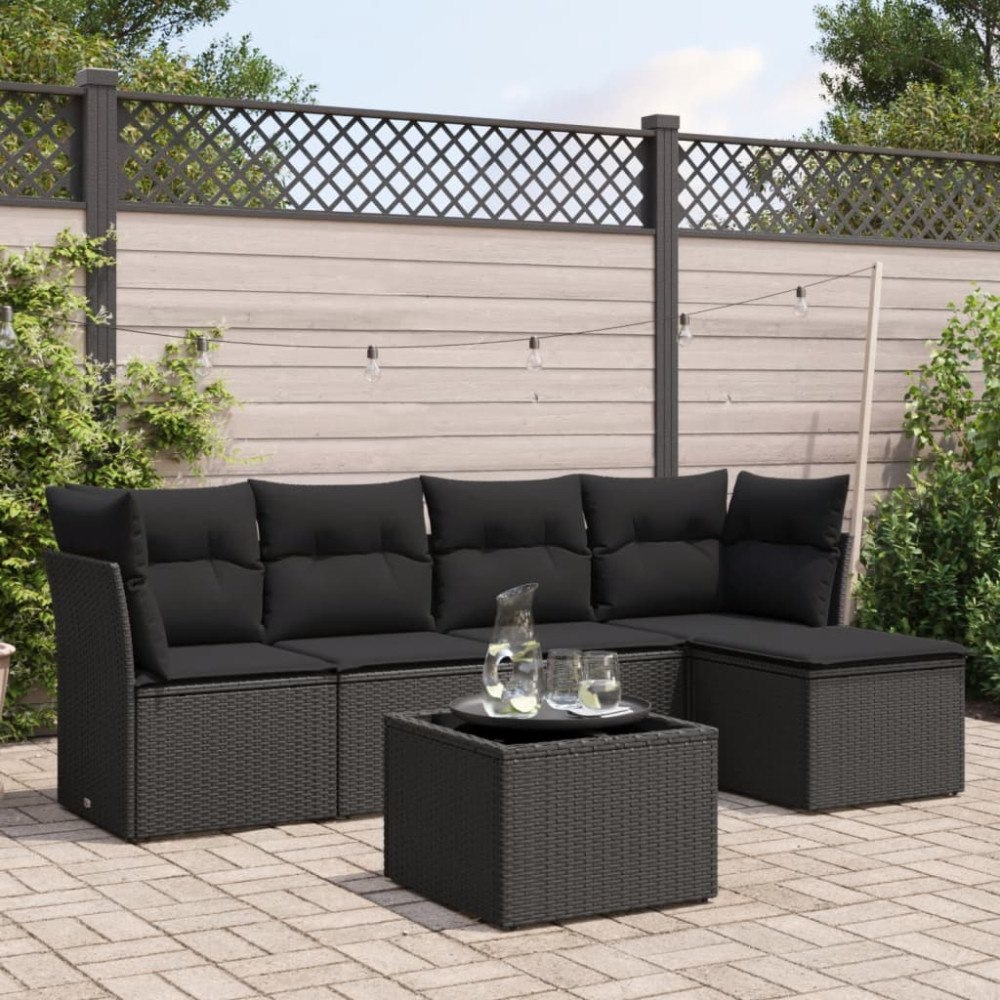 vidaXL Loungegrupp med dynor 6 delar svart konstrotting