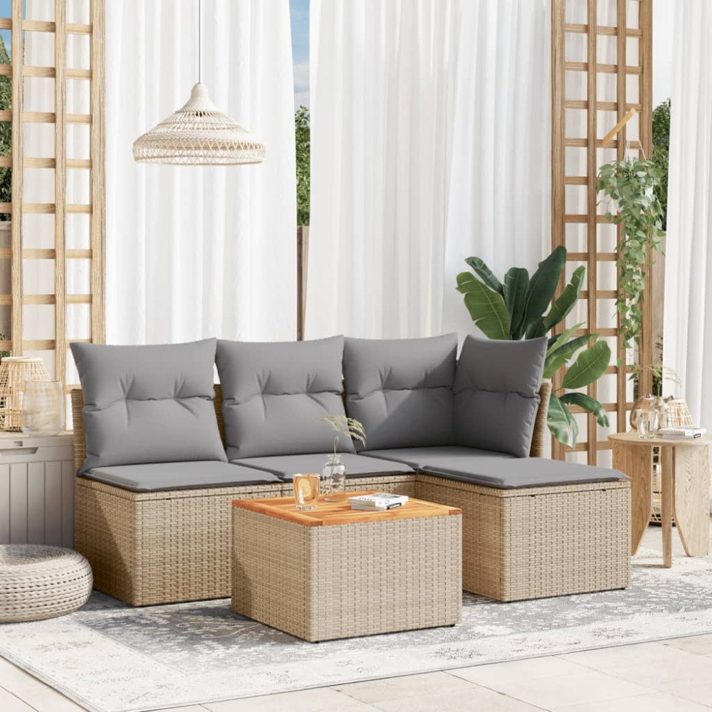vidaXL Soffgrupp för trädgården med dynor 5 delar beige konstrotting