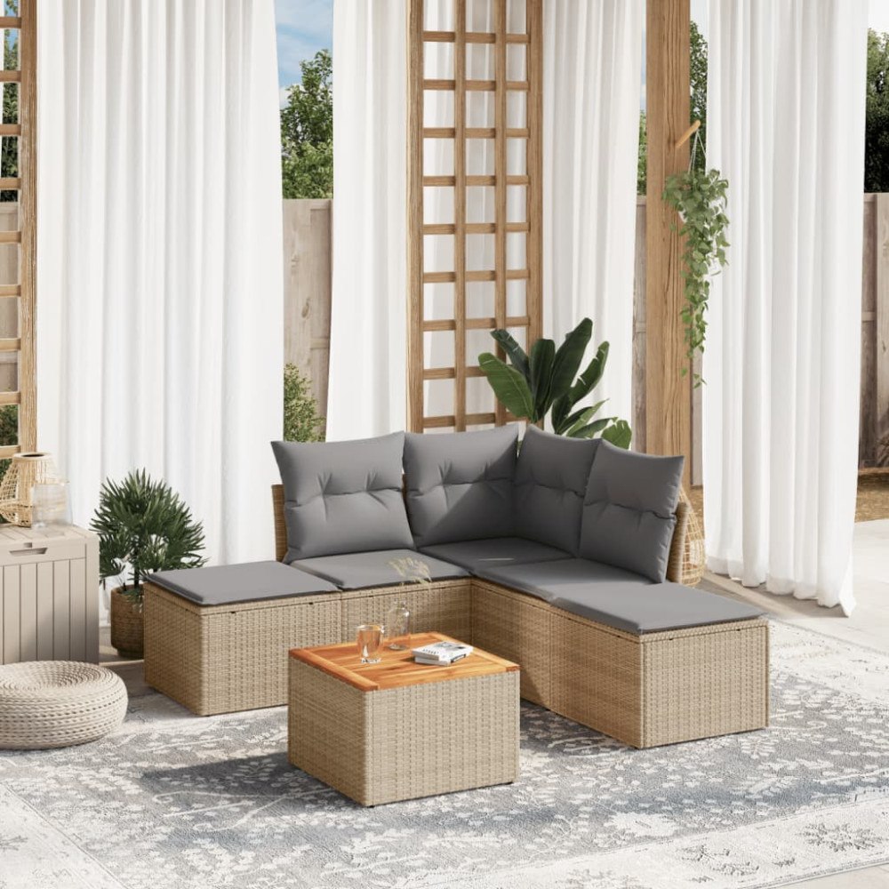 vidaXL Soffgrupp för trädgården med dynor 6 delar beige konstrotting