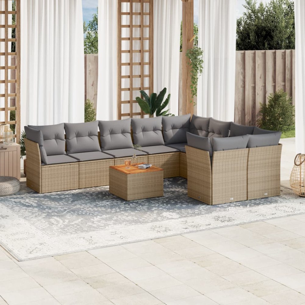 vidaXL Soffgrupp för trädgård med dynor 10 delar beige konstrotting