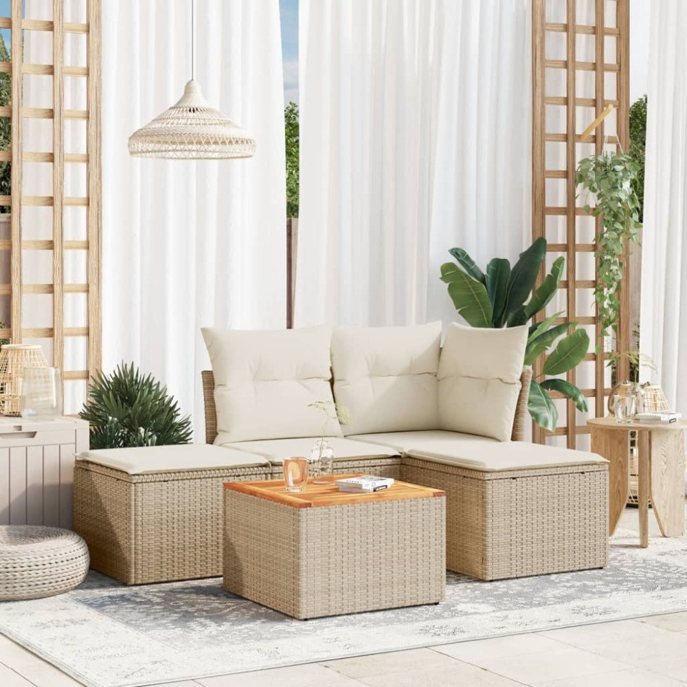 vidaXL Soffgrupp för trädgården med dynor 5 delar beige konstrotting