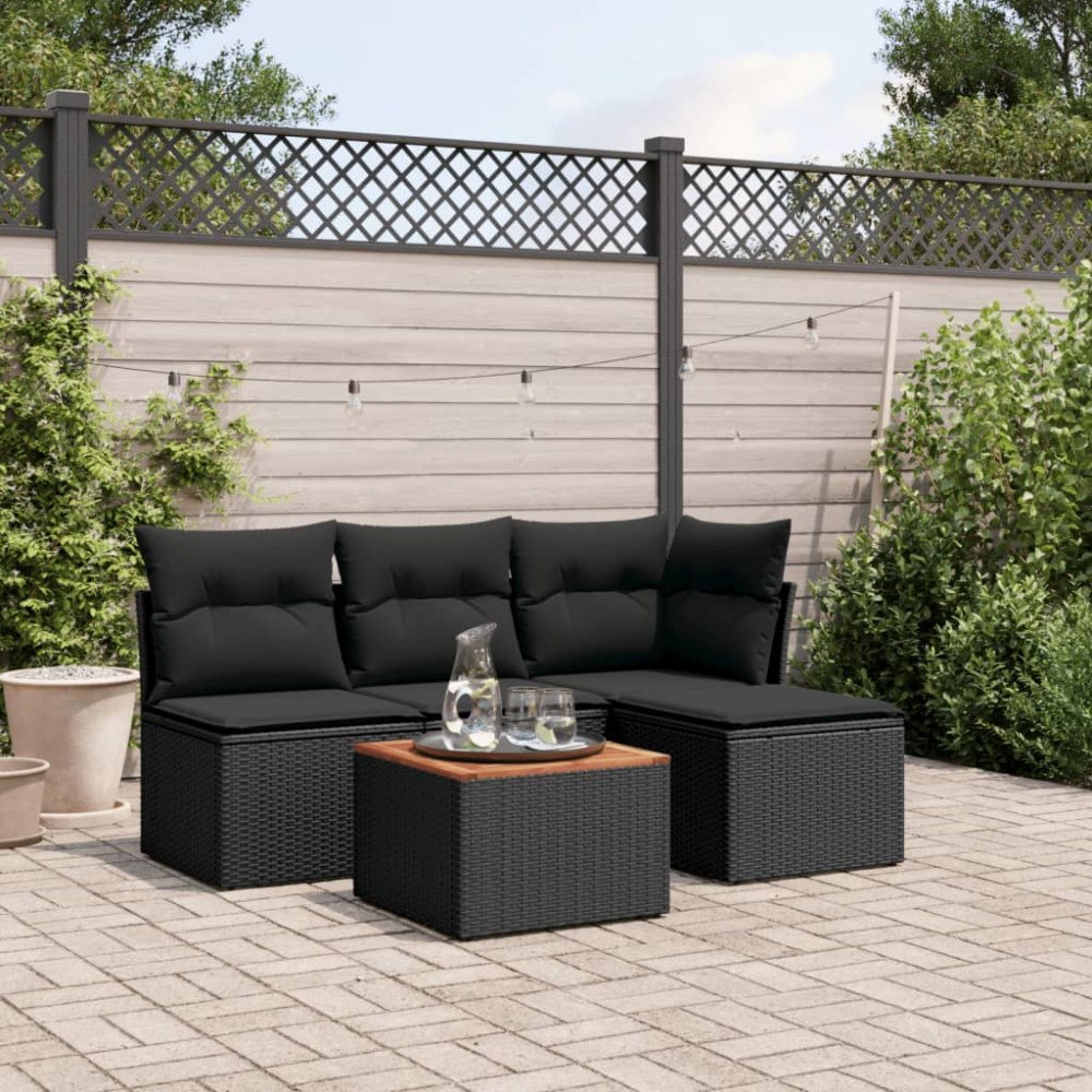 vidaXL Loungegrupp för trädgården med dynor 5 delar svart konstrotting