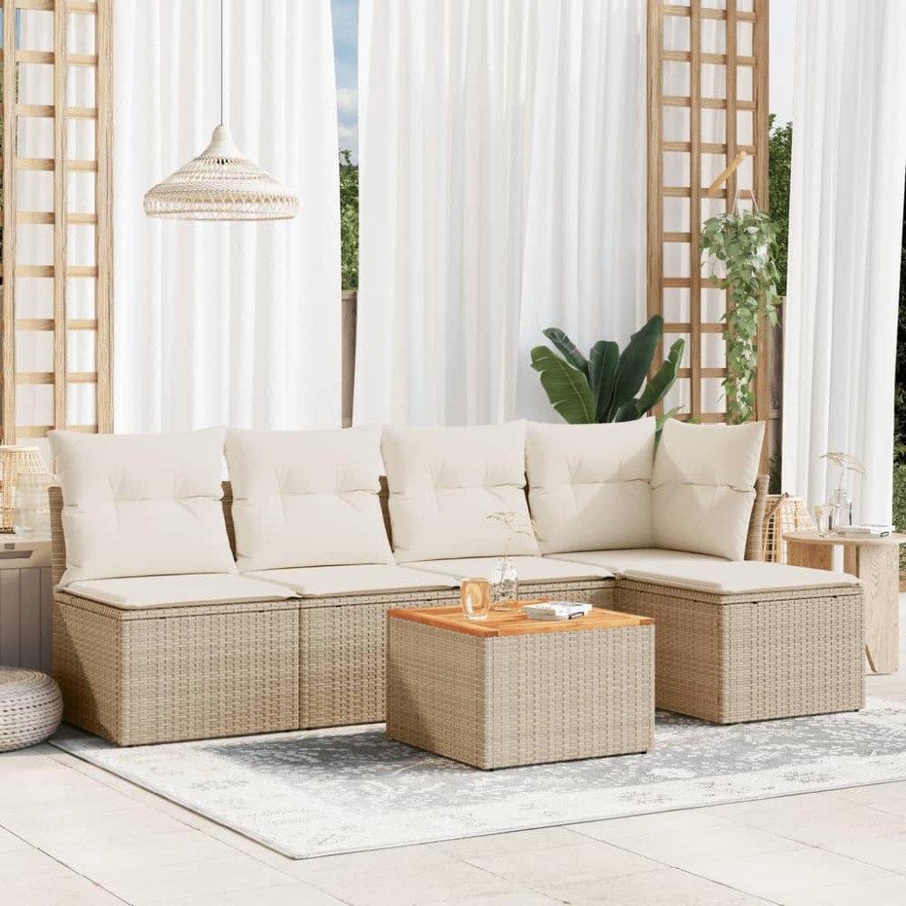 vidaXL Soffgrupp för trädgården med dynor 6 delar beige konstrotting