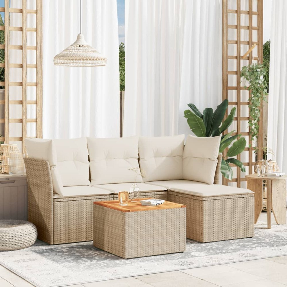 vidaXL Soffgrupp för trädgården med dynor 5 delar beige konstrotting