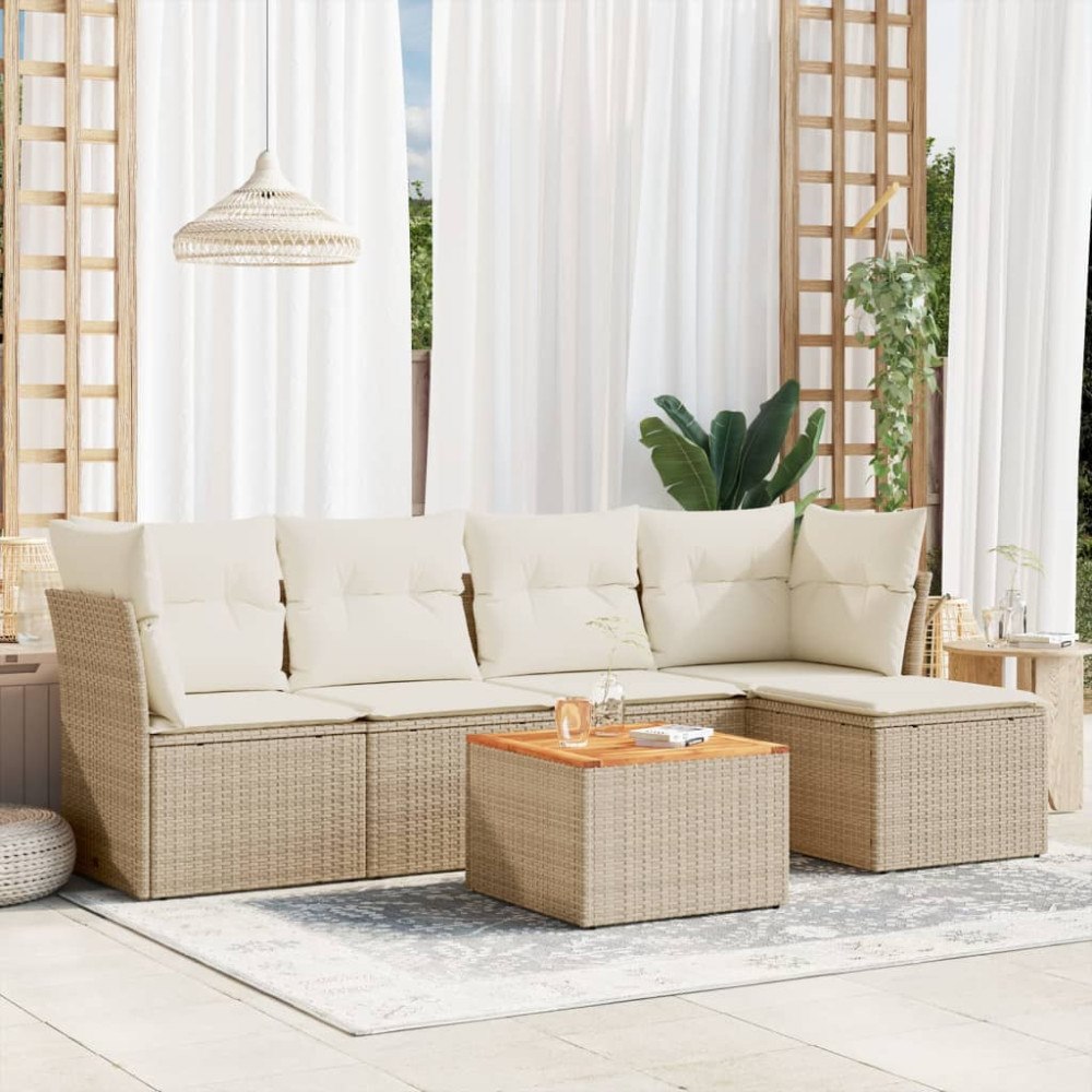 vidaXL Soffgrupp för trädgården med dynor 6 delar beige konstrotting