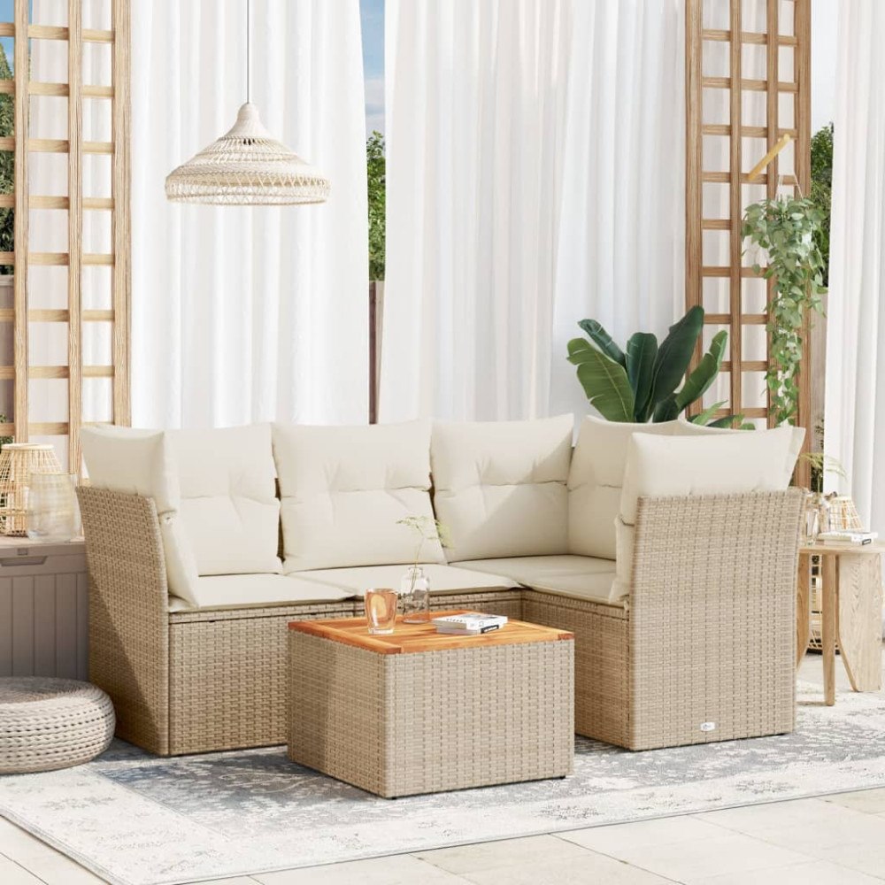vidaXL Soffgrupp för trädgården med dynor 5 delar beige konstrotting