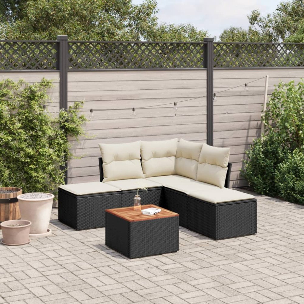 vidaXL Loungegrupp med dynor 6 delar svart konstrotting