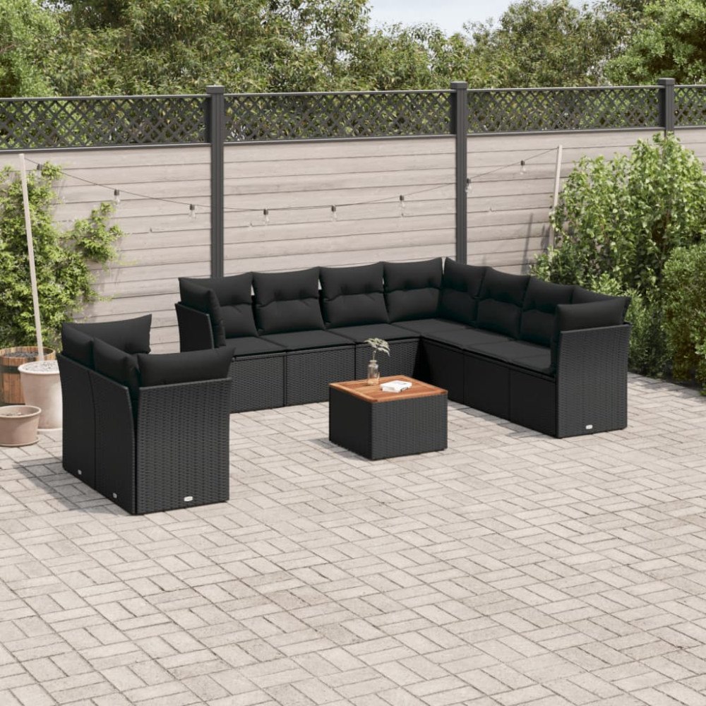 vidaXL Loungegrupp 10 delar med svarta dynor konstrotting