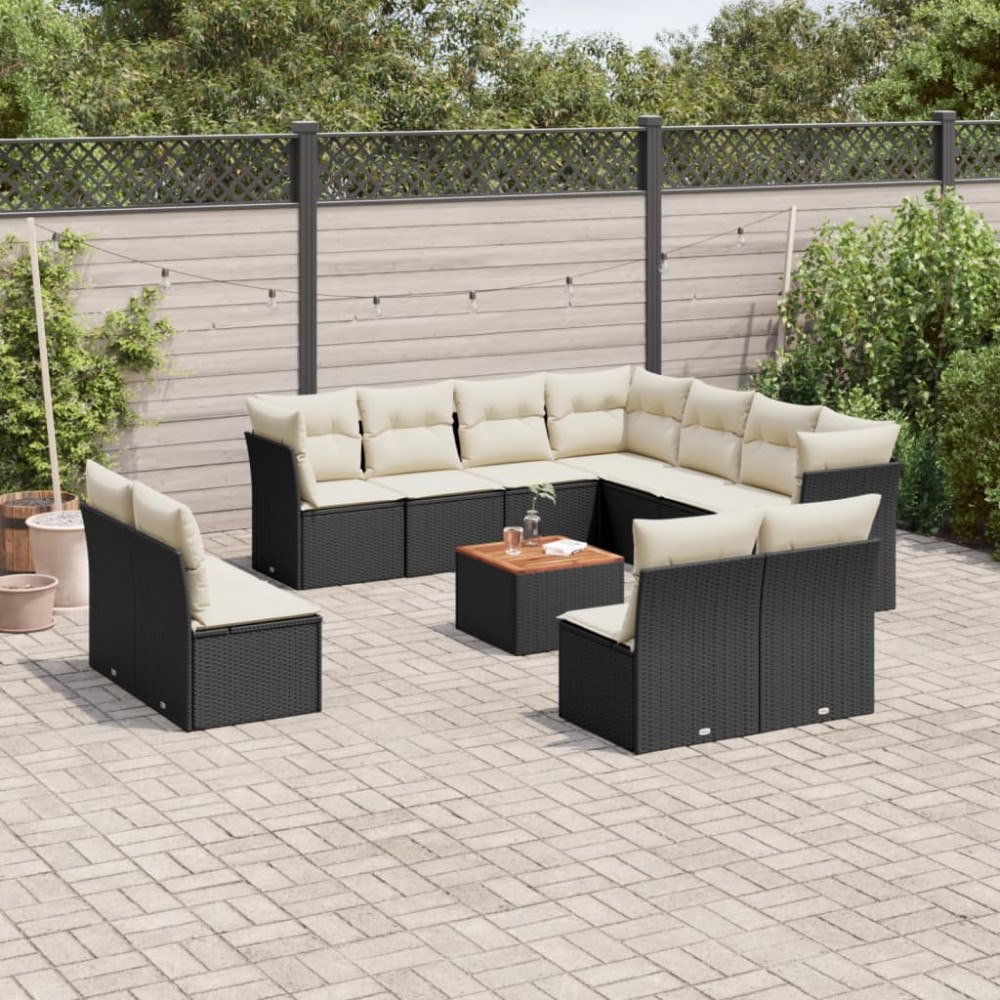 vidaXL Loungegrupp med dynor 12 delar svart konstrotting