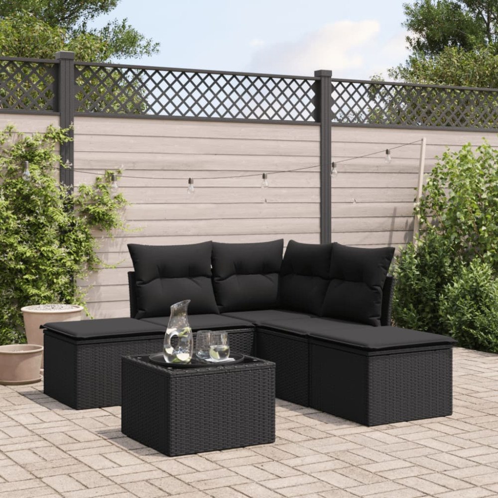 vidaXL Loungegrupp med dynor 6 delar svart konstrotting