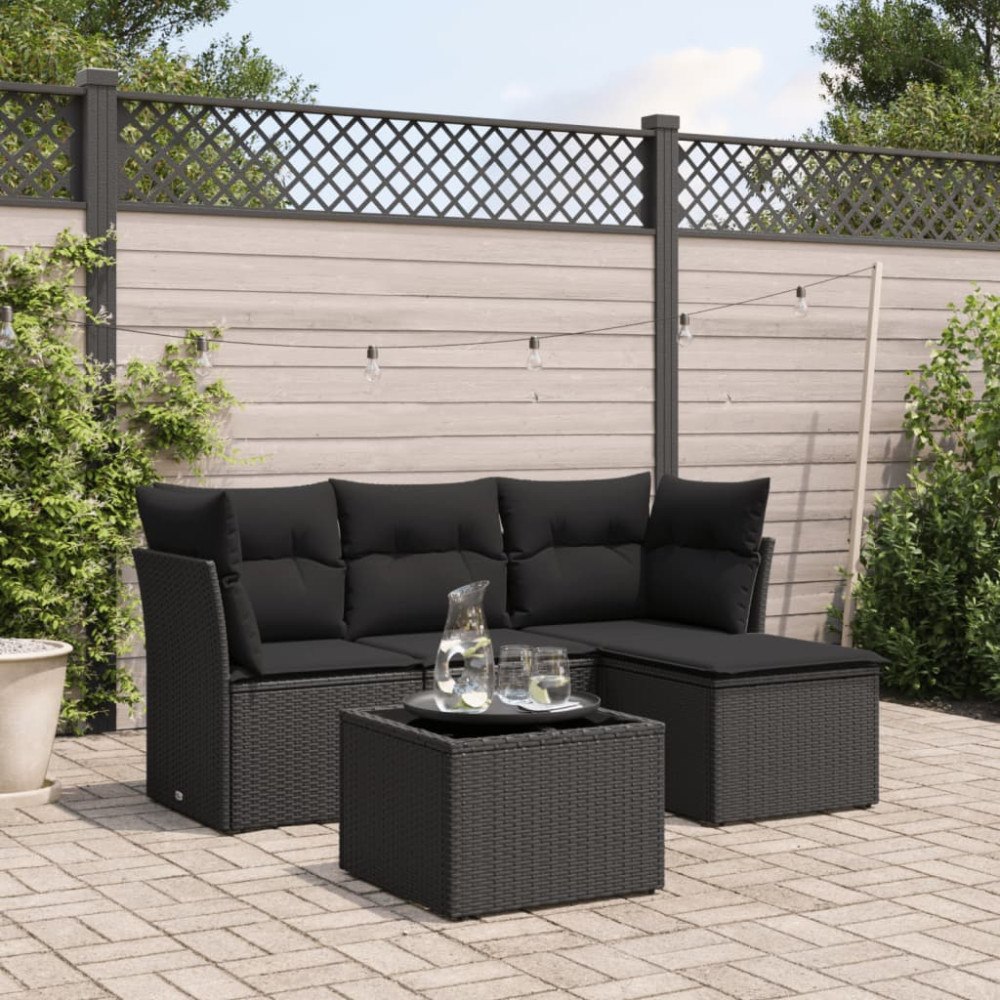 vidaXL Loungegrupp för trädgården med dynor 5 delar svart konstrotting