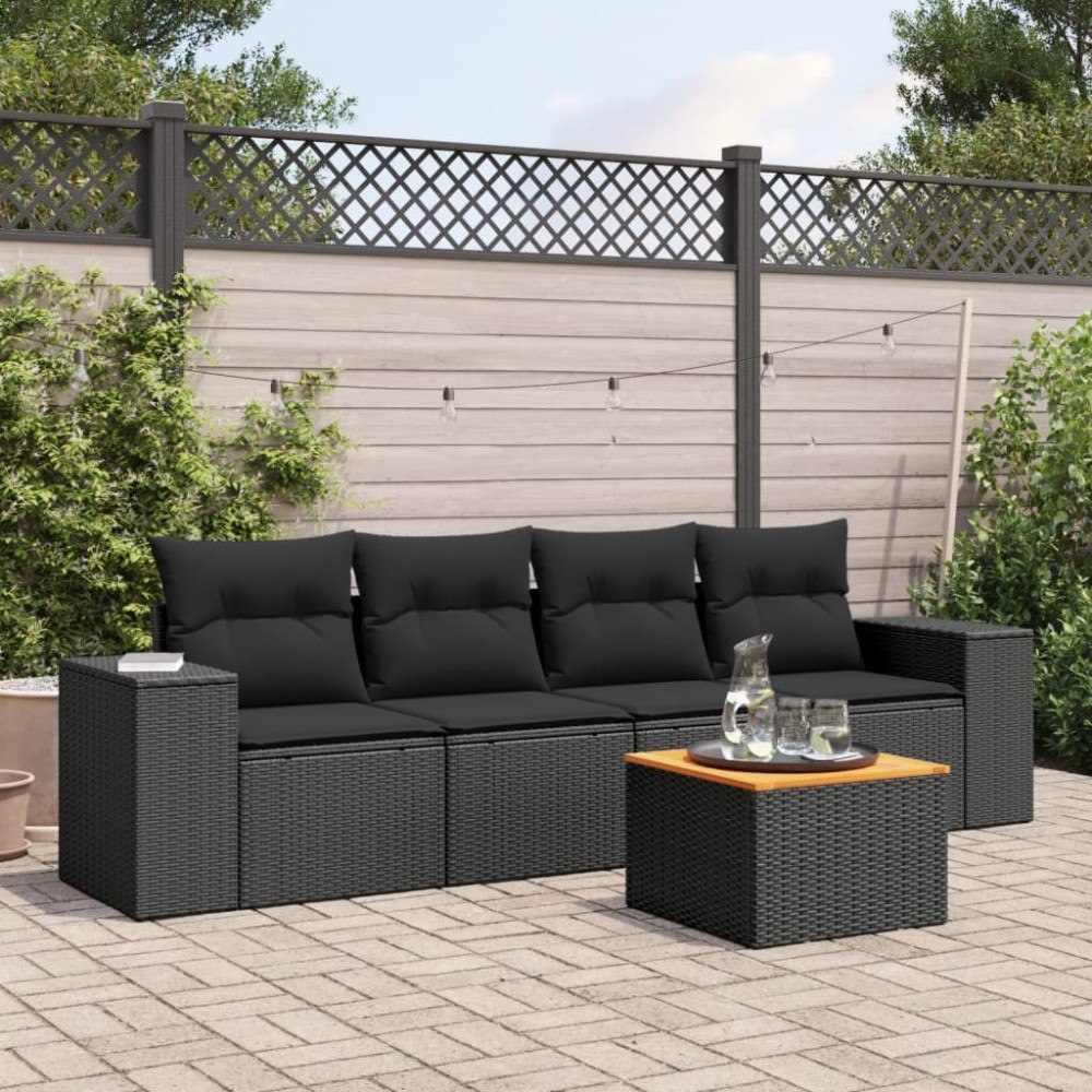 vidaXL Loungegrupp för trädgården med dynor 5 delar svart konstrotting