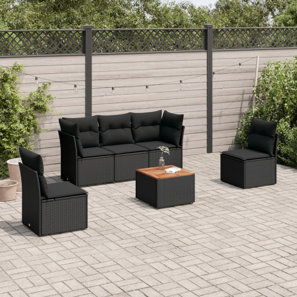 vidaXL Loungegrupp med dynor 6 delar svart konstrotting