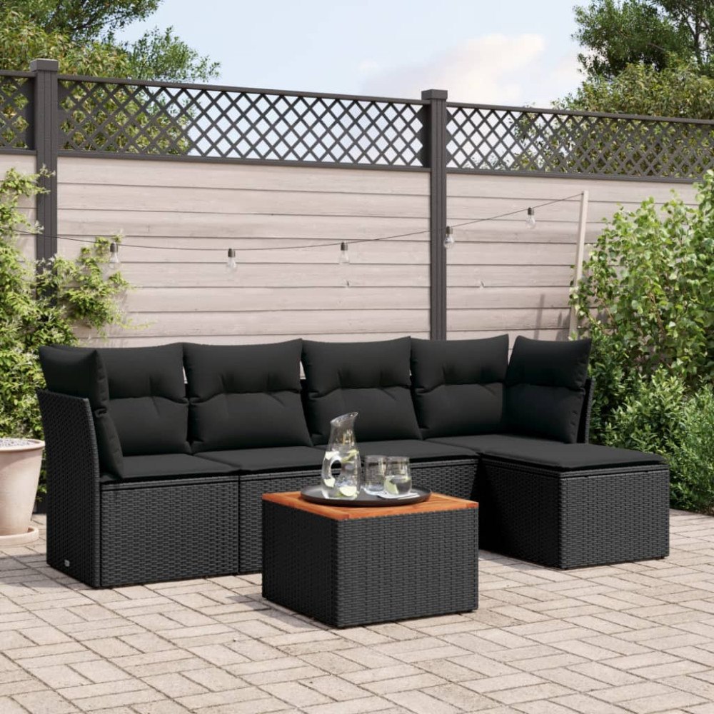 vidaXL Loungegrupp med dynor 6 delar svart konstrotting