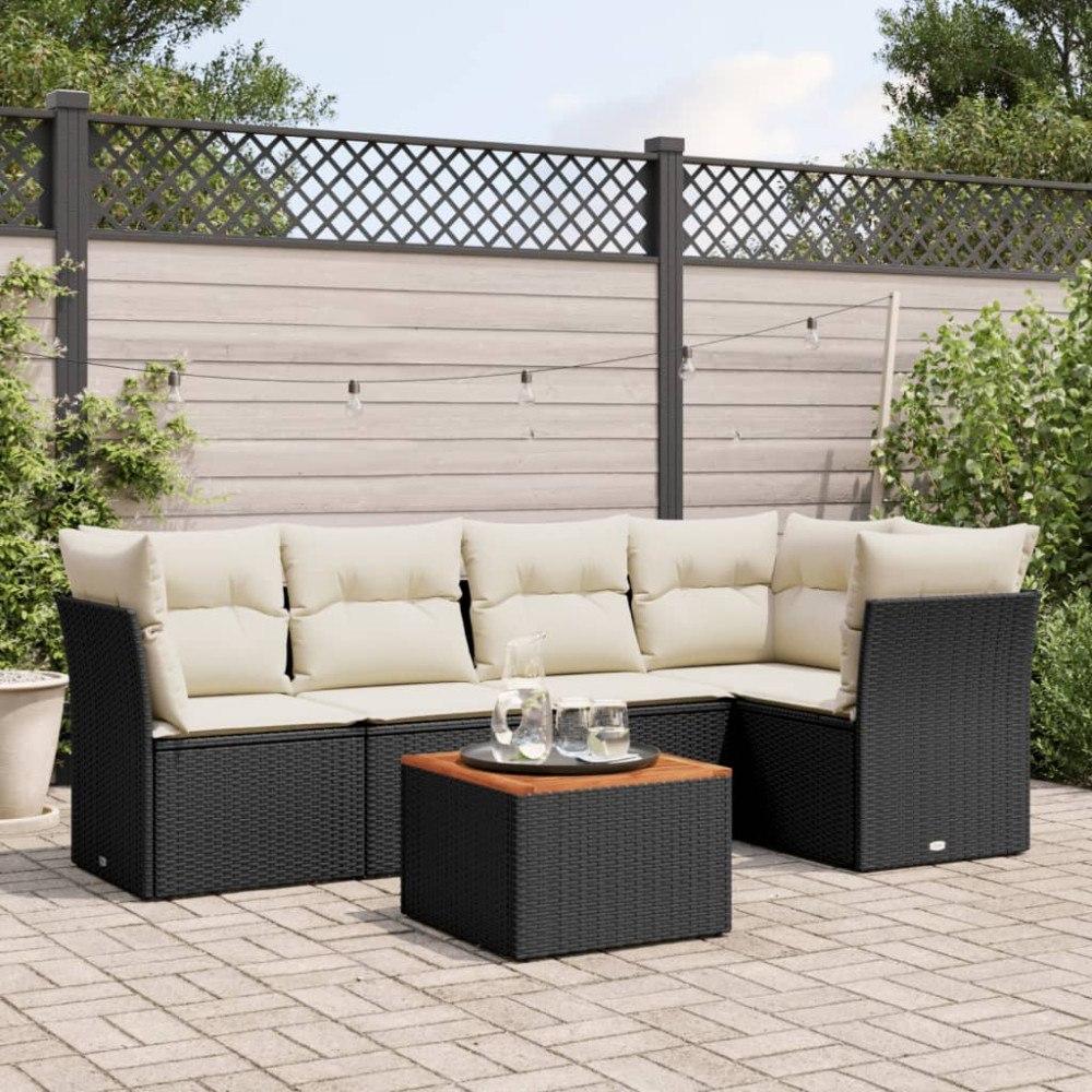 vidaXL Loungegrupp med dynor 6 delar svart konstrotting