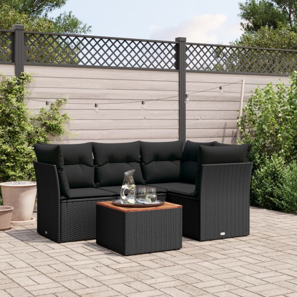 vidaXL Loungegrupp för trädgården med dynor 5 delar svart konstrotting