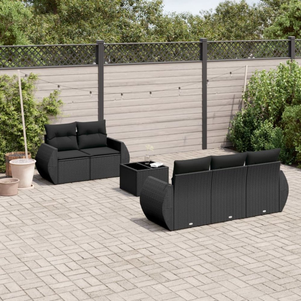 vidaXL Loungegrupp med dynor 6 delar svart konstrotting