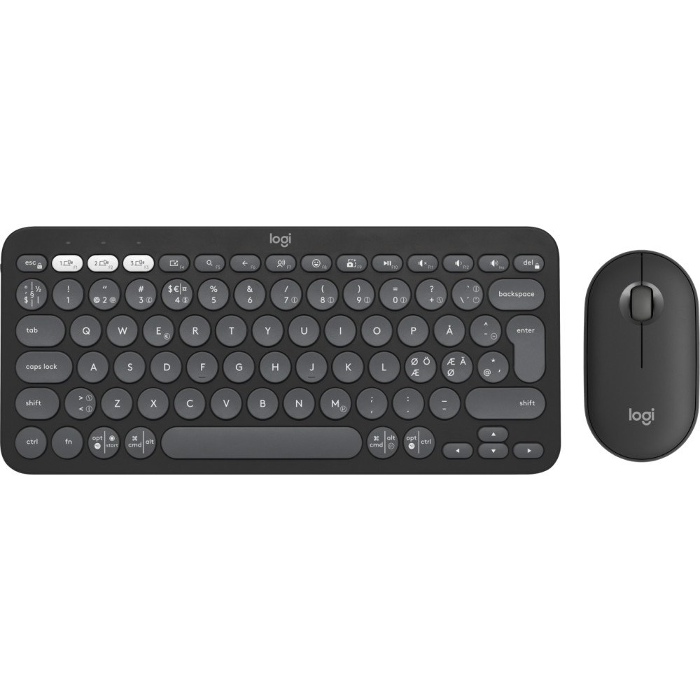 Logitech Logitech Pebble 2 Combo tangentbord Mus inkluderad Trådlös RF + Bluetooth QWERTY Dansk, Finsk, Norsk, Svensk grafit