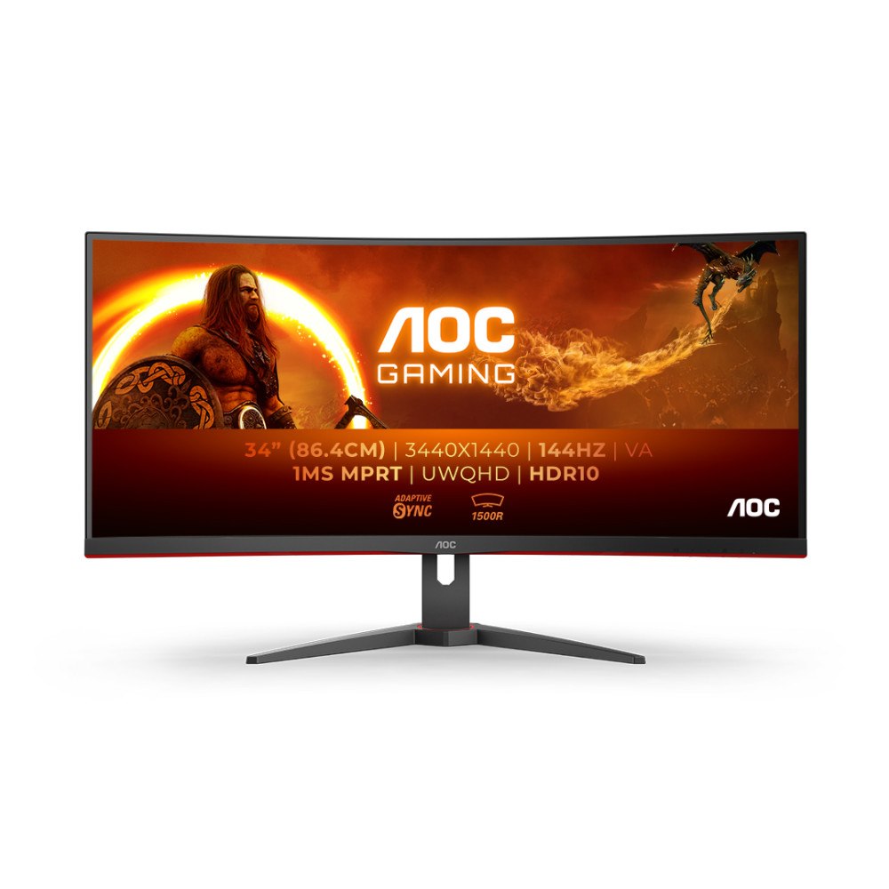 AOC AOC G2 CU34G2XE/BK platta pc-skärmar 86,4 cm (34") 3440 x 1440 pixlar Svart, Röd