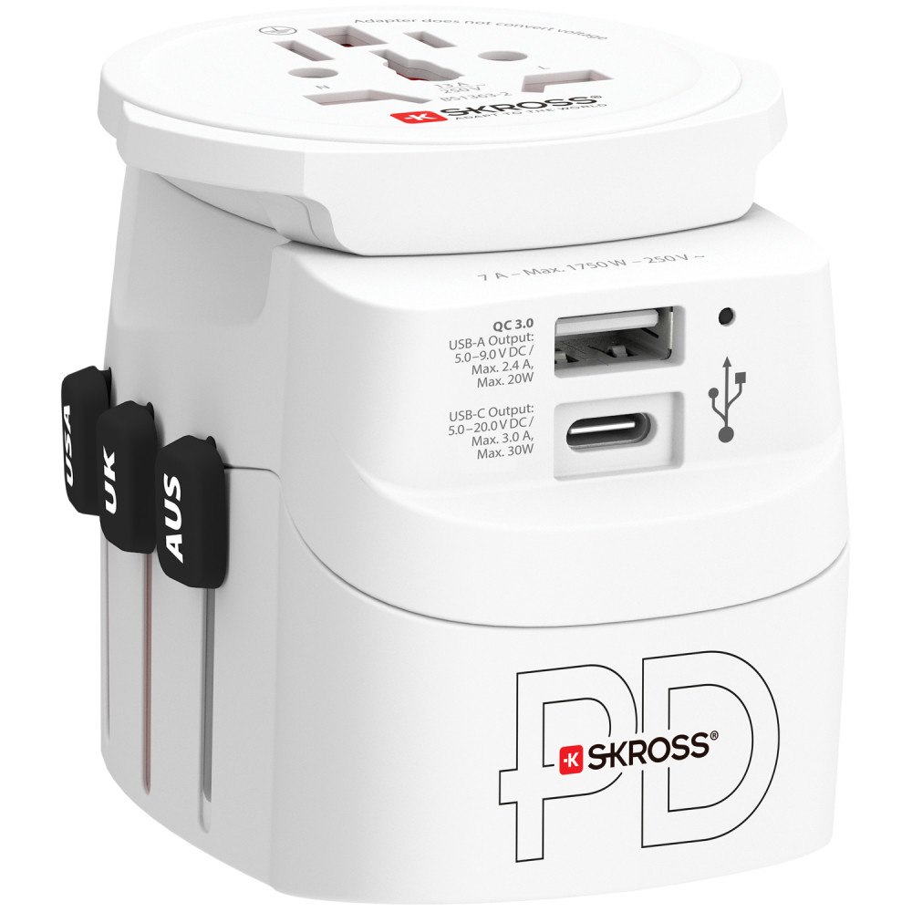 SKROSS Världsreseadapter PRO Light USB AC30PD World PD 30W Jordad