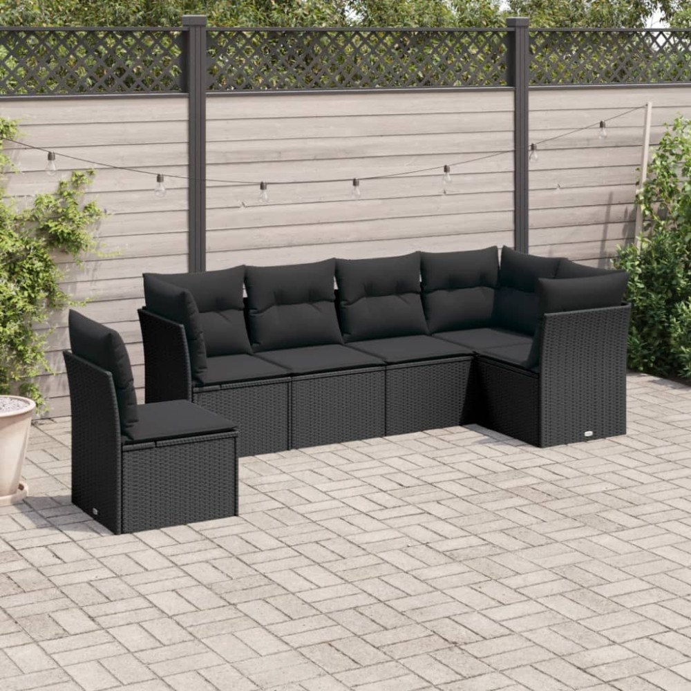 vidaXL Loungegrupp med dynor 6 delar svart konstrotting