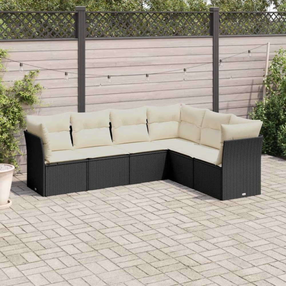 vidaXL Loungegrupp med dynor 6 delar svart konstrotting