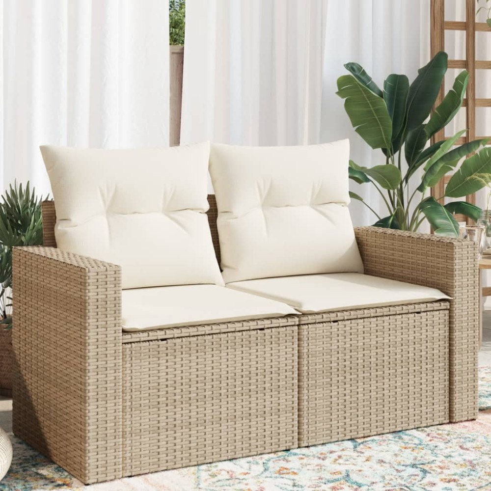 vidaXL Trädgårdssoffa 2-sits med dynor konstrotting beige