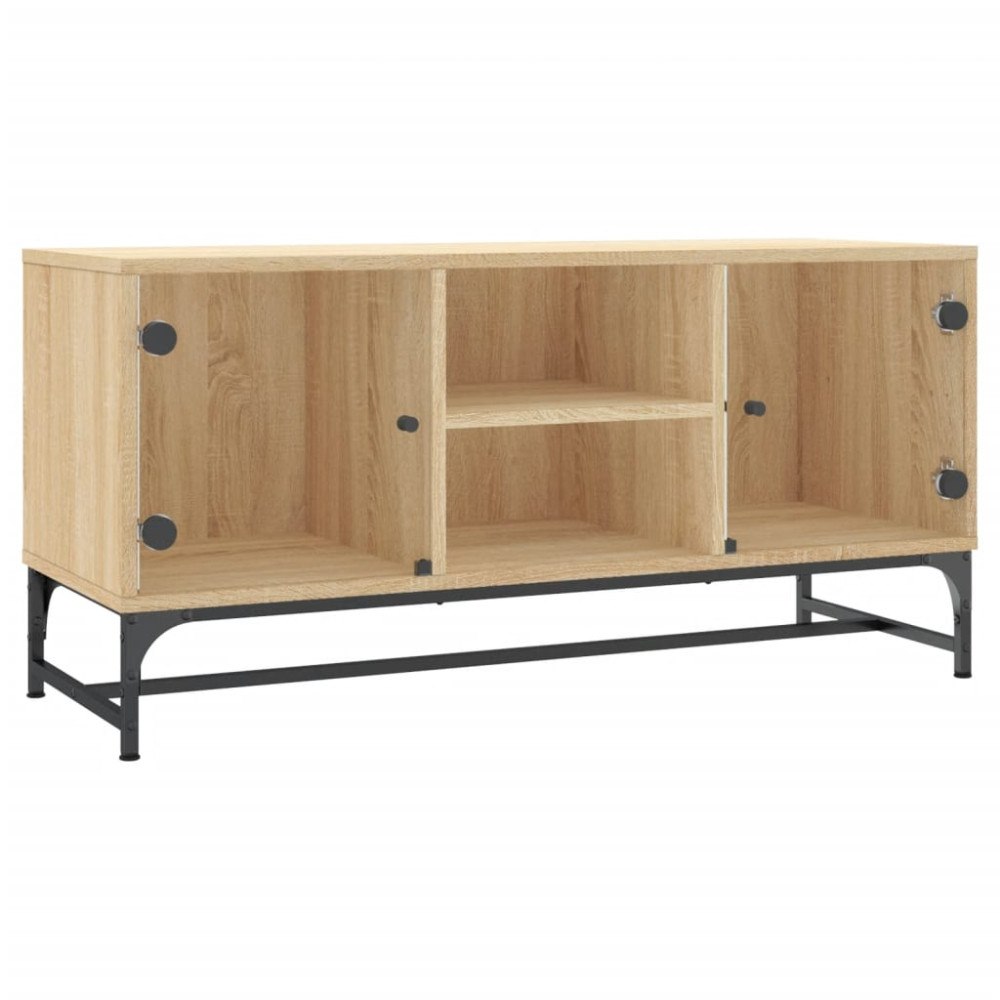 vidaXL Tv-bänk med glasdörrar sonoma-ek 102x37x50 cm