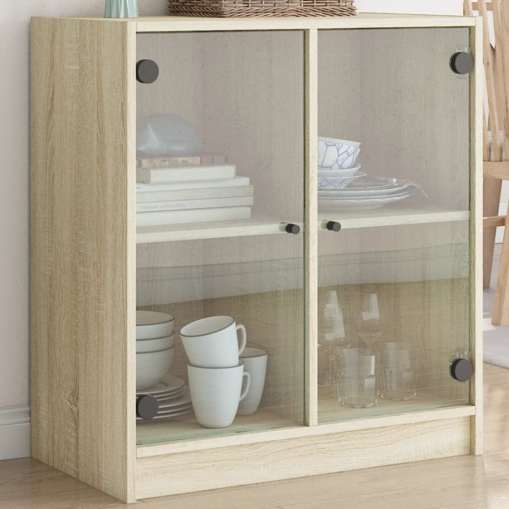 vidaXL Sidoskåp med glasdörrar sonoma-ek 68x37x75,5 cm