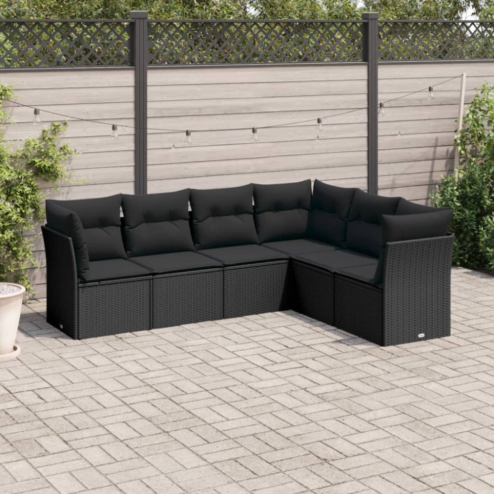 vidaXL Loungegrupp med dynor 6 delar svart konstrotting