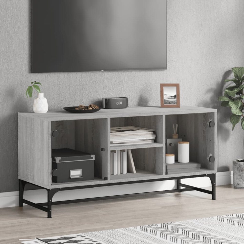 vidaXL TV-bänk med glasdörrar grå sonoma 102x37x50 cm