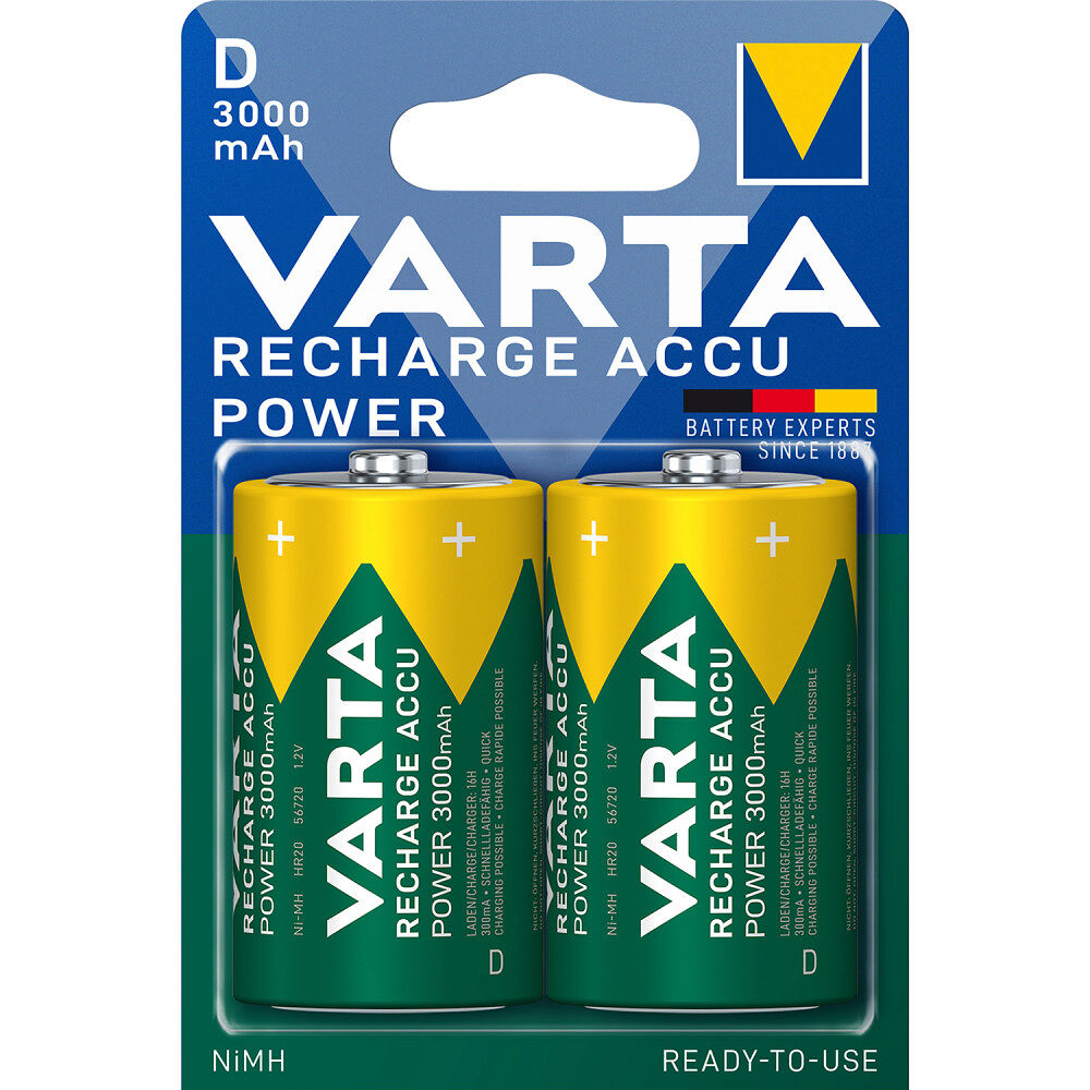 Varta Laddningsbart batteri D 3000 mAh 2-pack