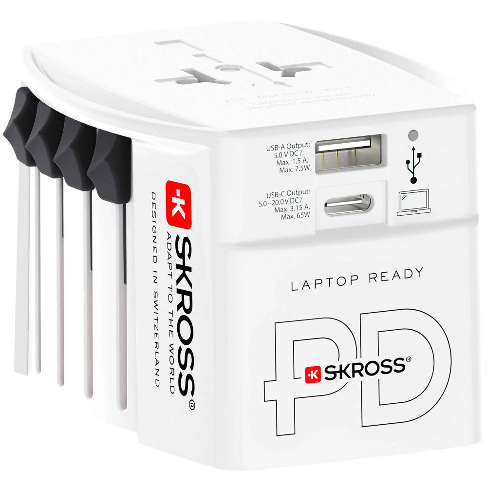 SKROSS Världsreseadapter MUV USB AC65PD USB-A+USB-C PD 65W Ojordad