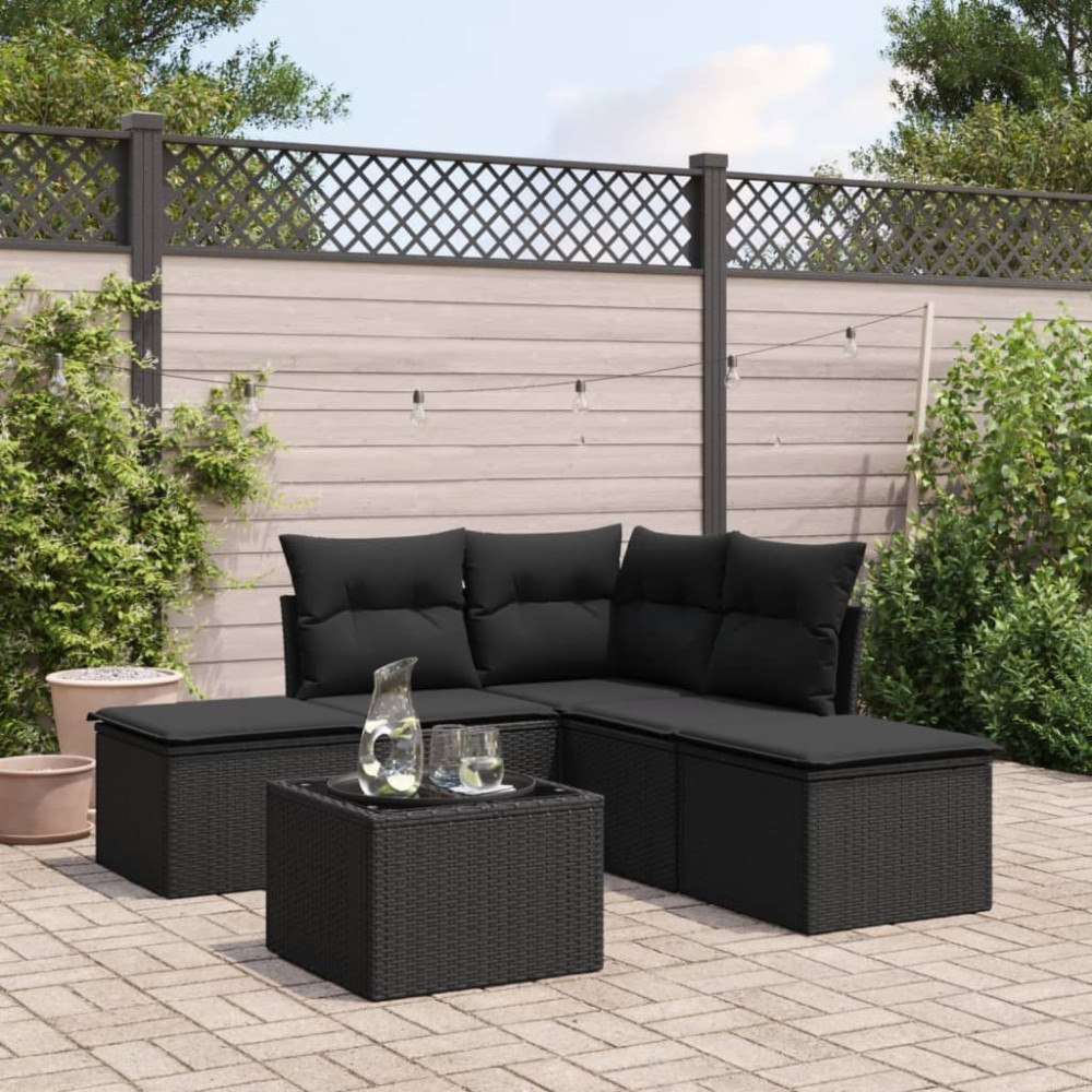 vidaXL Loungegrupp med dynor 6 delar svart konstrotting