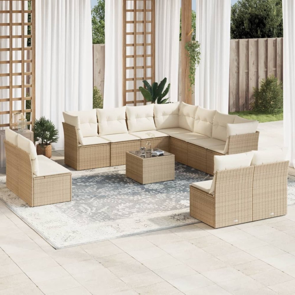 vidaXL Soffgrupp för trädgården 12 delar med dynor beige konstrotting
