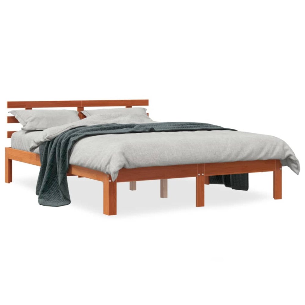 vidaXL Sängram utan madrass vaxbrun 120x190 cm massiv furu