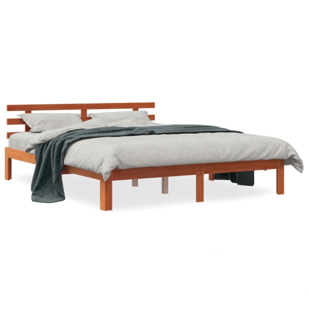 vidaXL Sängram utan madrass vaxbrun 180x200 cm massiv furu