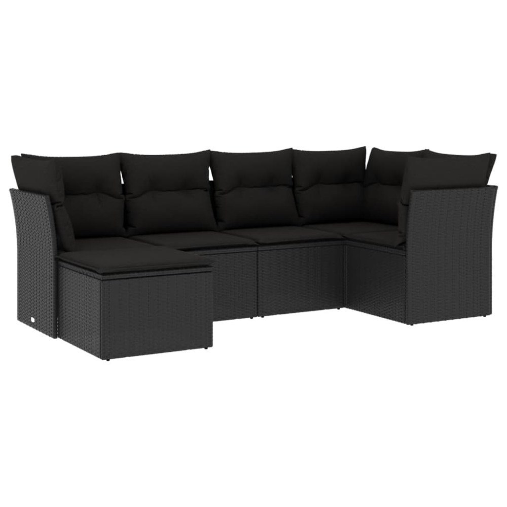 vidaXL Loungegrupp med dynor 6 delar svart konstrotting