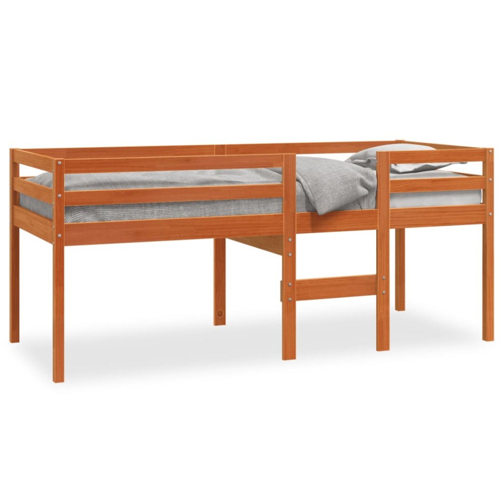 vidaXL Hög säng vaxad brun 90x190 cm massiv furu