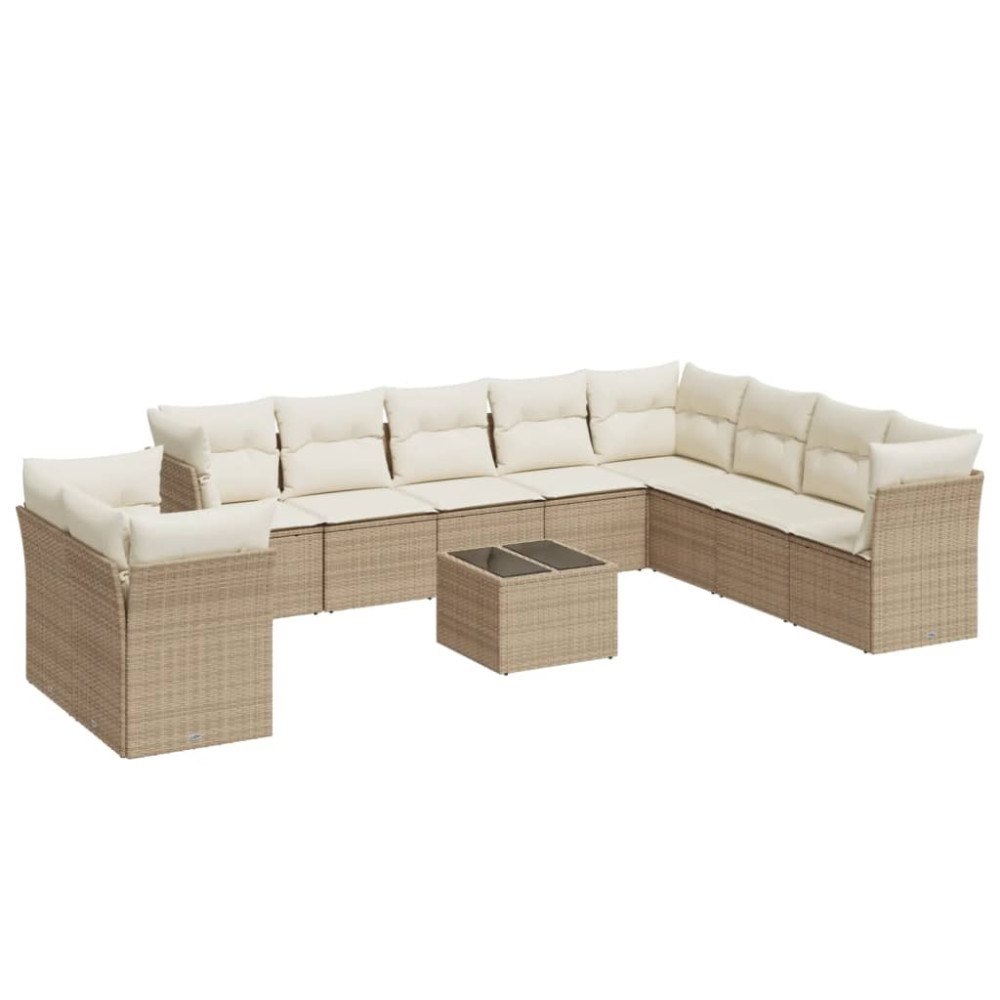 vidaXL Loungegrupp för trädgården m. dynor 11 delar beige konstrotting
